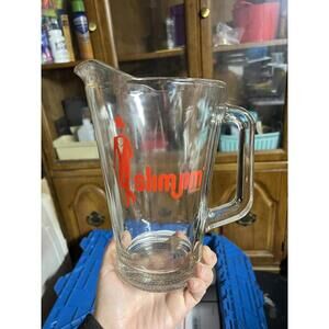 Slim Jim Glass Pitcher with Red Logo